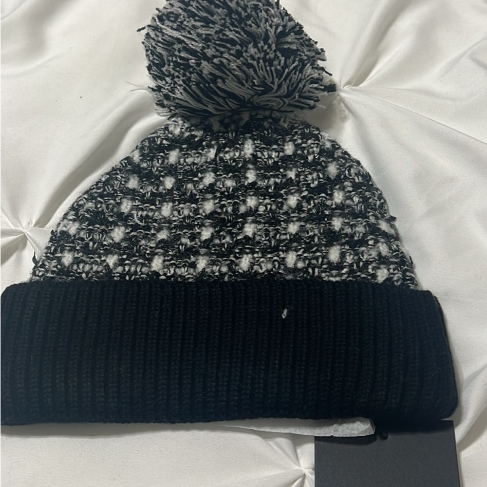 The Kooples Black and White Pom-Pom Hat